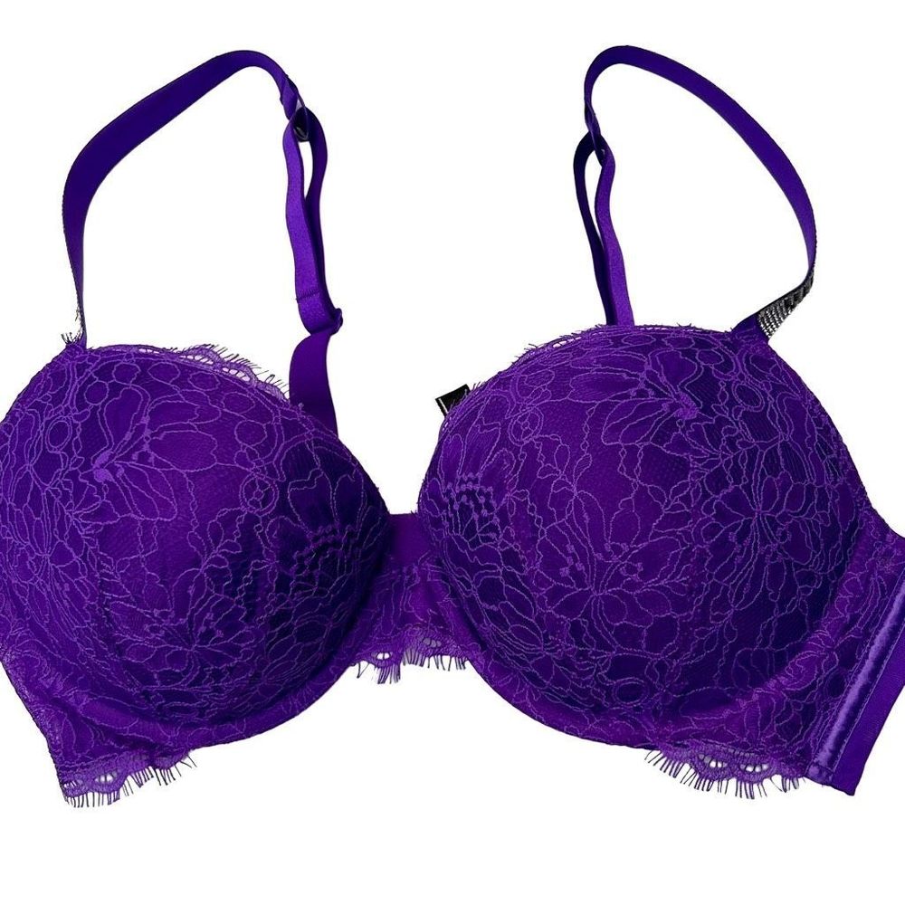 NWOT Victoria Secret 38C Bling Strap Purple Lace Push-Up Underwire Bra - Picture 4 of 11
